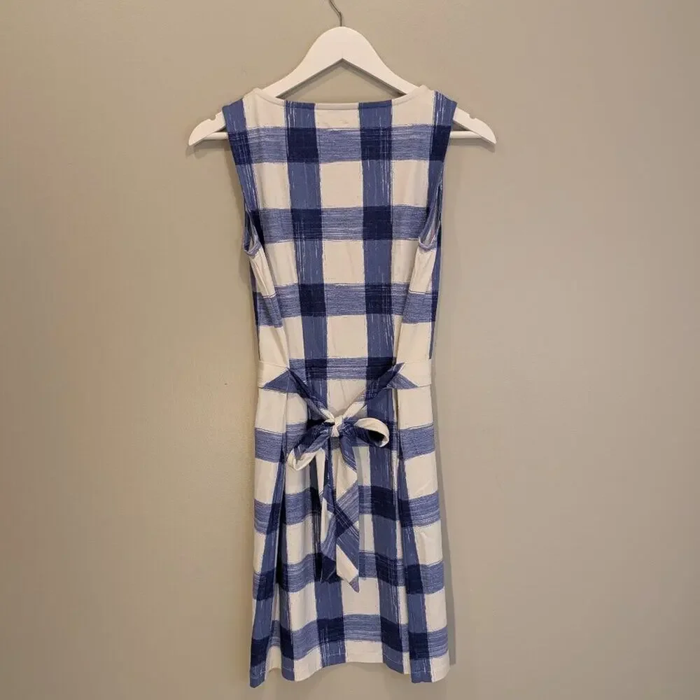 Vineyard Vines Flare Dress Painted Gingham Print Sleeveless Blue/White - Size S - Picture 2 of 6